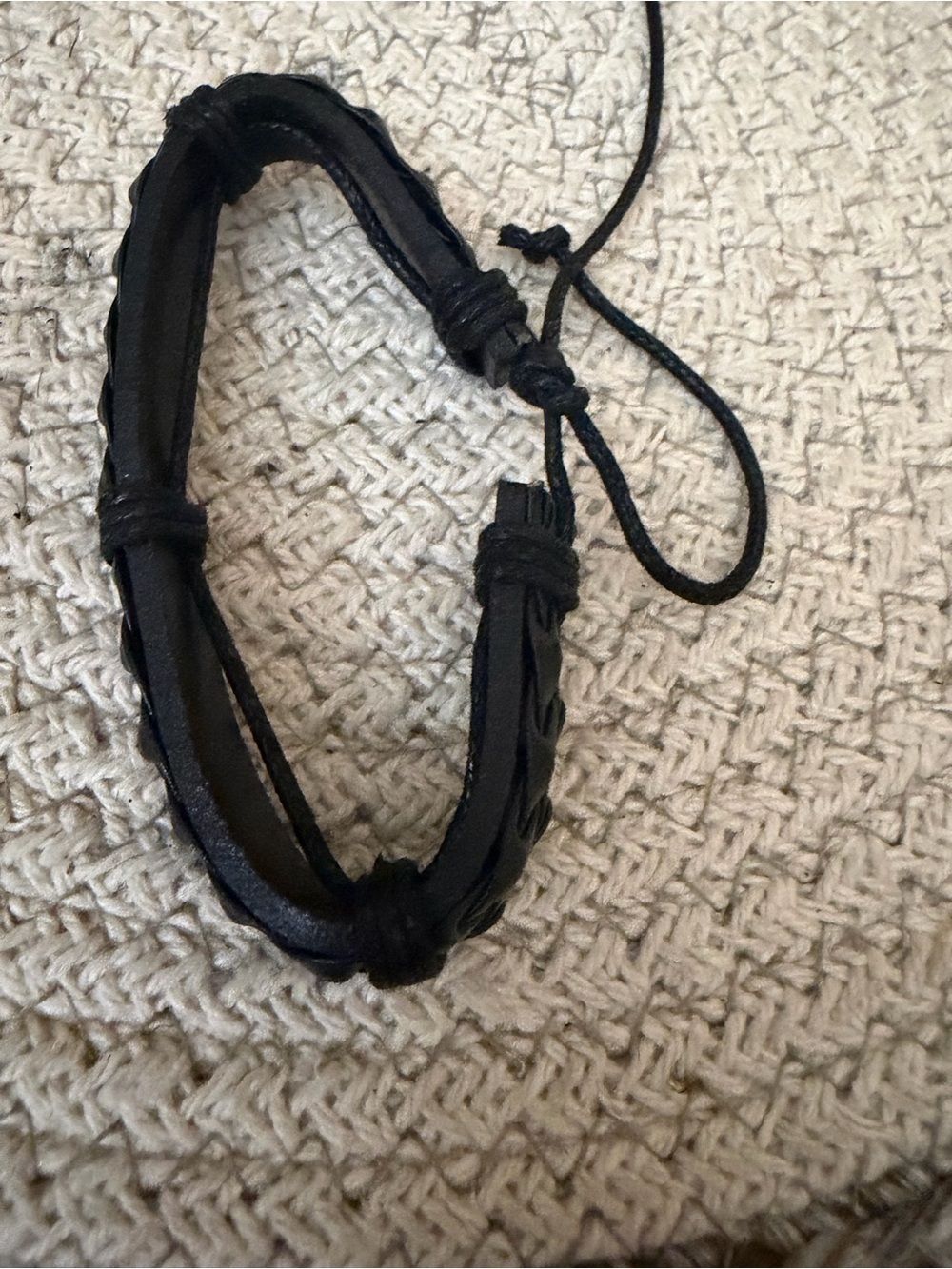 Black Braided Leather Adjustable Bracelet - Picture 2 of 3